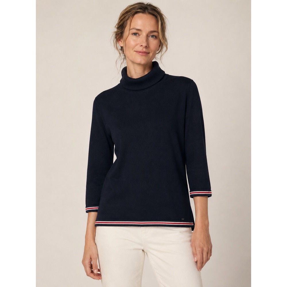Tommy Hilfiger Womens Turtleneck Sweater XL Navy Blue Stripe Preppy Knit Top
